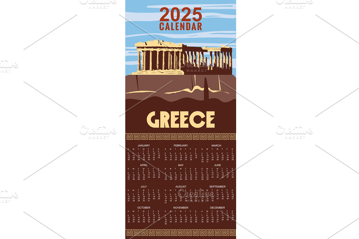 Calendar Monthly 2025 Greece Athens, a Seasonal Illustration by Vector_Up (Photo 1 of 7)