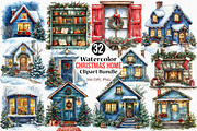 Watercolor Christmas Home Clipart, an Illustration by Canvas Craft (Thumbnail 1 of 8)