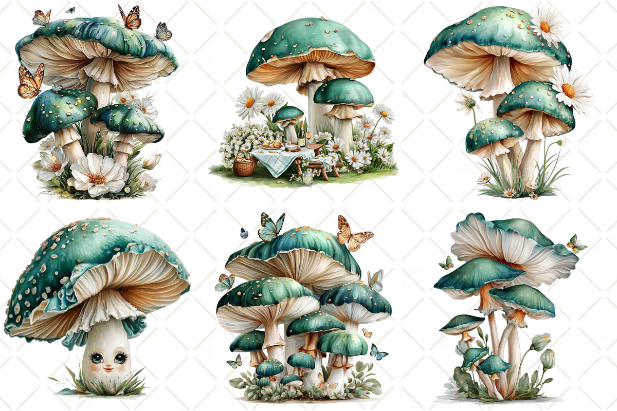 Whimsical Summer Mushroom Clipart, an Illustration by Black Bird Studio (Photo 5 of 5)