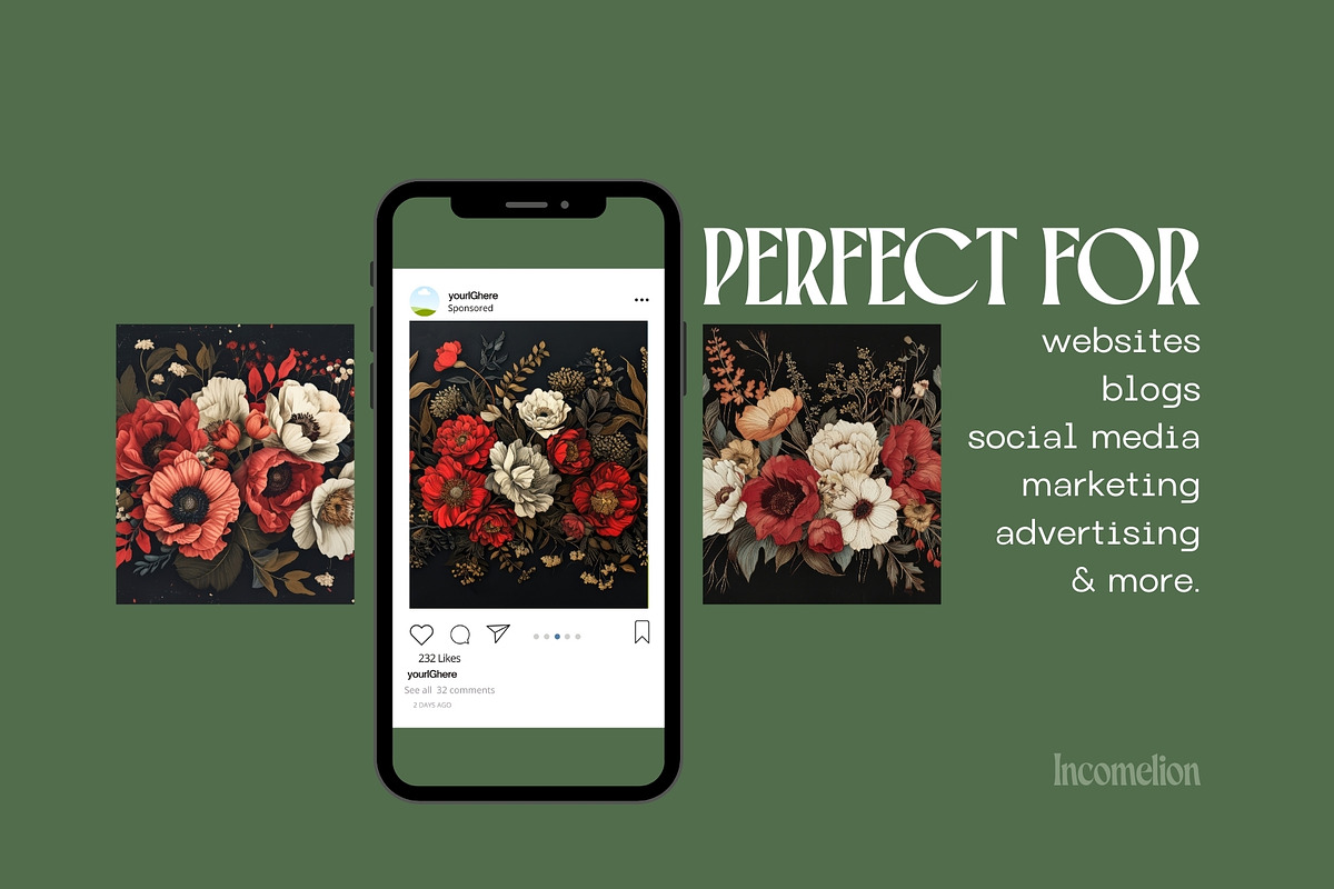 15 Dark Botanical Backgrounds, a Wallpaper Graphic by Incomelion (Photo 4 of 6)