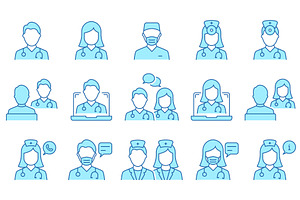 Doctors Line Color Icon Set, a Healthcare Illustration by Vector Creator