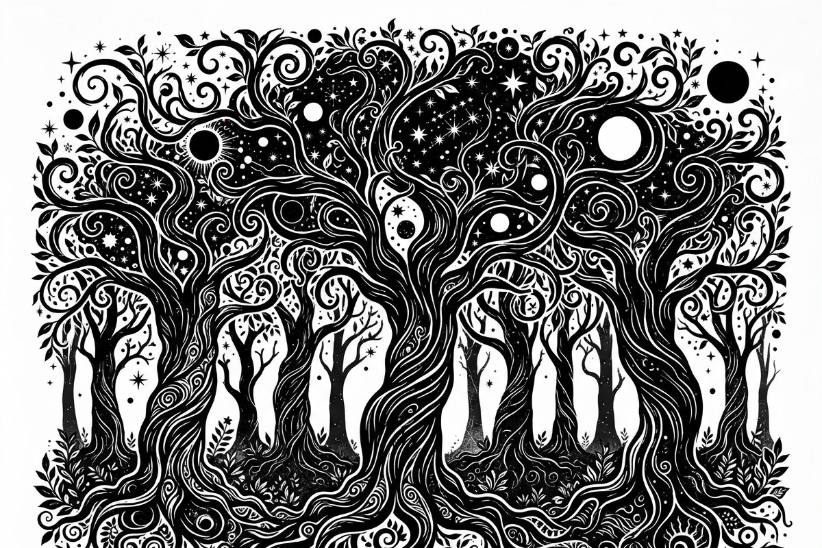 50 Mystical Galaxy Forest Silhouette, a Technology Illustration by Amazin_art (Photo 19 of 41)