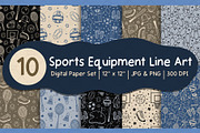 Sports Equipment Line Art Patterns, a Pattern Graphic by Drafts n Doodles (Thumbnail 1 of 9)
