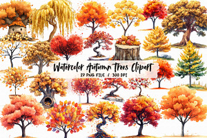 Watercolor Autumn Trees Clipart, an Illustration by Libby Wishes