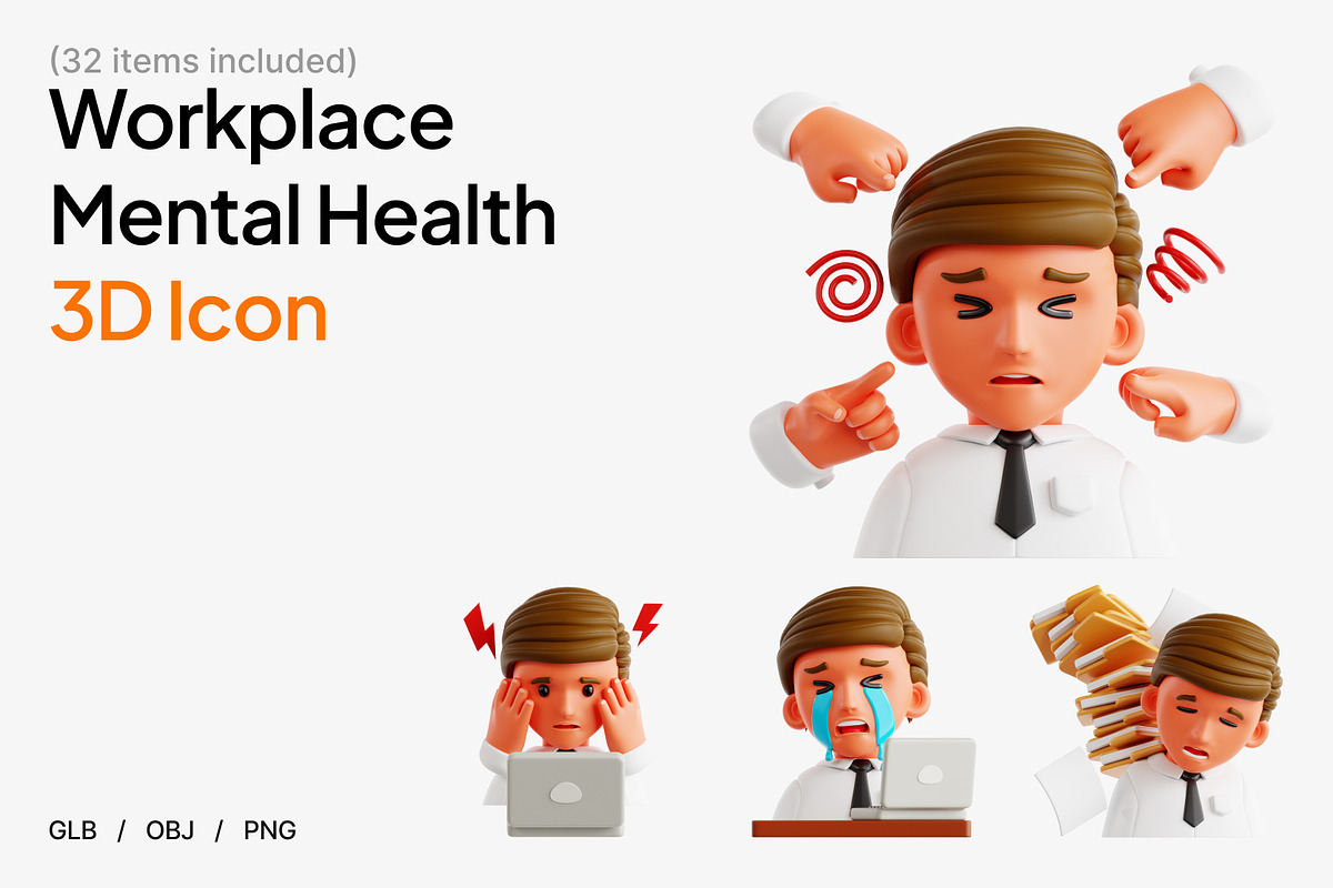 Workplace Mental Health 3D Icon Set, an Object 3D Model by Eklip Studio (Photo 1 of 5)