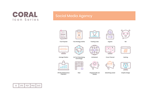 90 Social Media Agency Icons - Coral