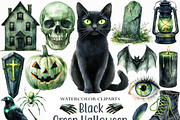 Black Green Halloween Clipart Bundle, an Illustration by Craft Nest (Thumbnail 1 of 6)