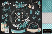 Vintage Blue Christmas Clipart, an Illustration by Amanda Ilkov (Thumbnail 2 of 5)