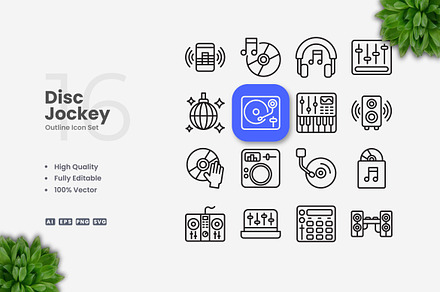 Disc Jockey Outline Icons, an Outline Icon by Upnowgraphic