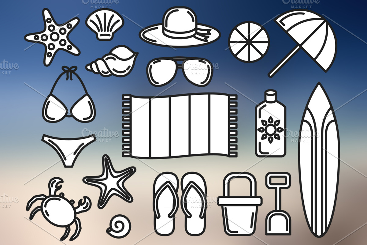 Beach Set Outlined & Colored preview 5