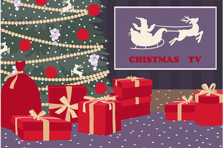 Greeting card with TV, Santa Claus