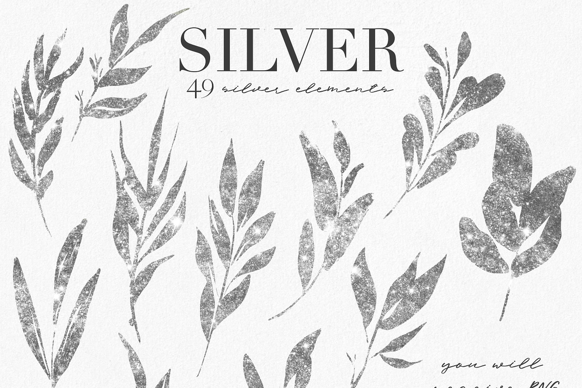 Silver leaves, splatters & strokers, an Illustration by LuiDesignStudio (Photo 2 of 6)