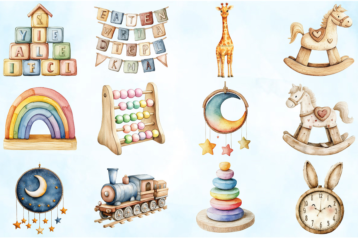 Watercolor Playroom Decor Clipart, an Illustration by Craft Nest (Photo 2 of 9)