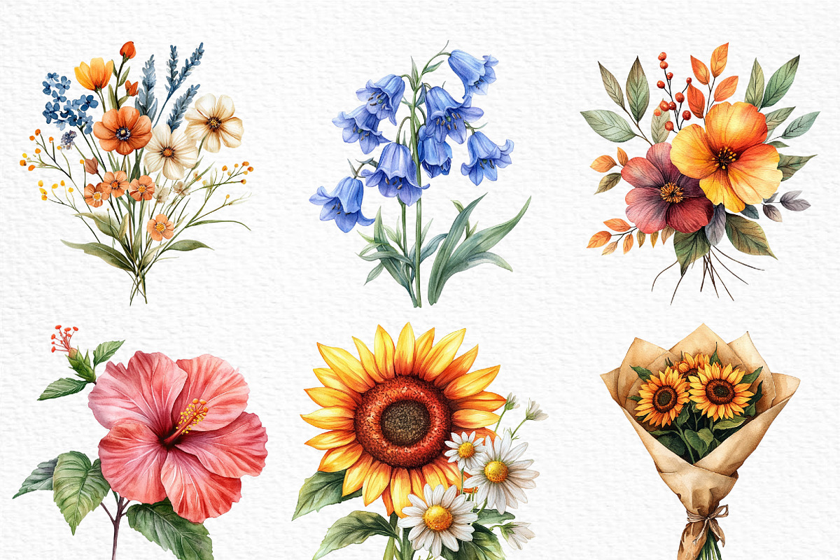 Watercolor Bouquet Clipart, an Illustration by Craft Nest (Photo 2 of 6)