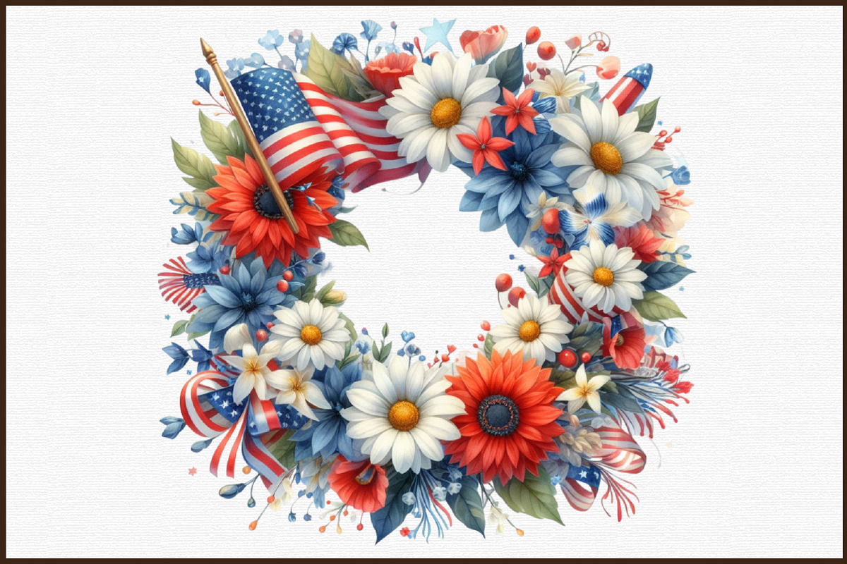 Watercolor 4th of July Wreath Clipar, an Illustration by Sublimation Artist (Photo 3 of 6)