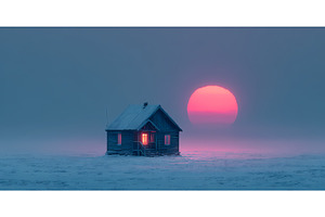 Snowy cabin tranquility, Frozen, an Illustration by Lukas Jonaitis SHOP