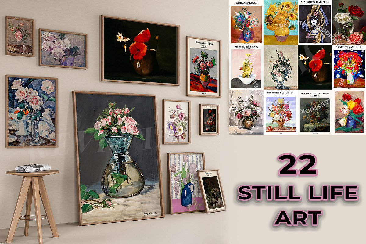 Vintage Flower Prints - Gallery Art, a Background Graphic by RevintageStudio (Photo 1 of 4)