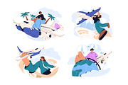 People travel by plane, air trip set, a Transportation Illustration by PaperTrident (Thumbnail 1 of 5)