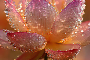 Dewdrops on Pink Lotus Flower Petals, a Photo by Pixeness Studio