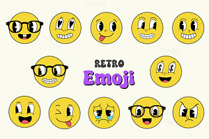 Retro Emoji Pack - 23 SVG/PNG/JPG