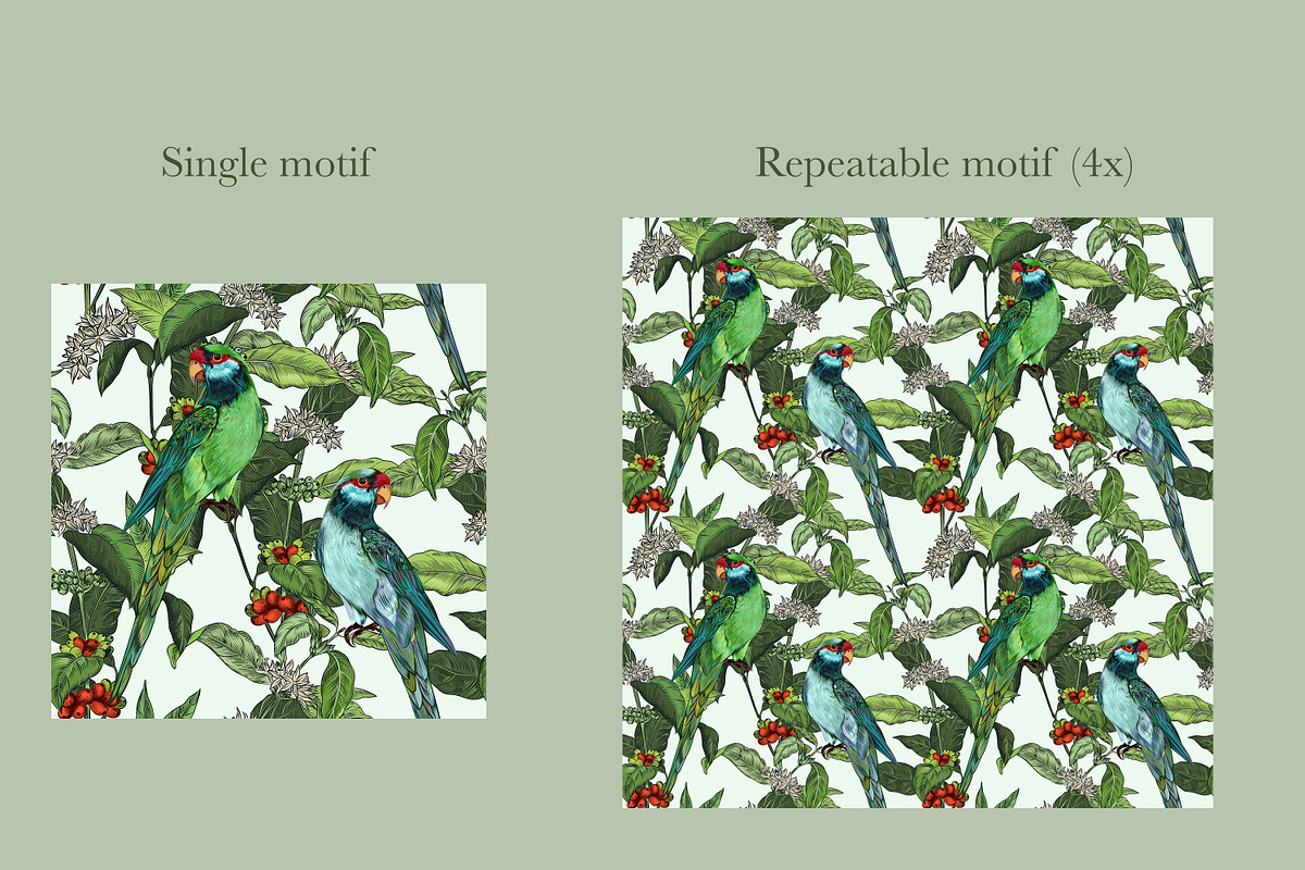 Rainforest jungle pattern parrots, a Wallpaper Graphic by FleurArt (Photo 2 of 10)
