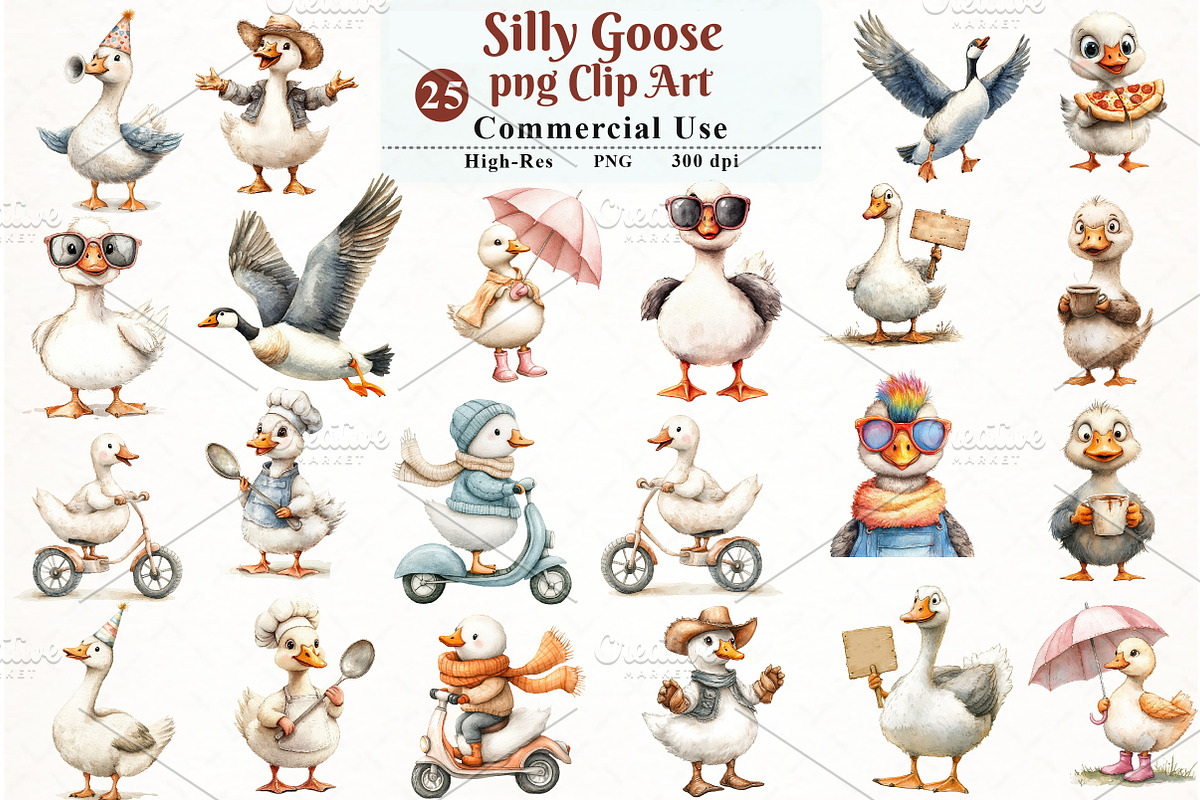 Watercolor Silly Goose Clipart, an Illustration by Watercolor design (Photo 1 of 12)