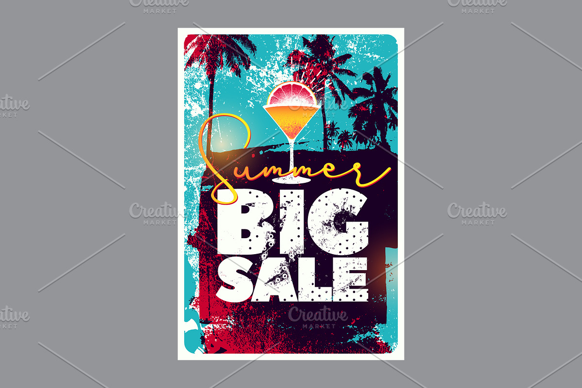 Summer Sale grunge vector poster set, a Seasonal Illustration by PoPaShop (Photo 8 of 9)
