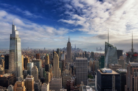 New York City skyline at sunset, an Architecture Photo by Lucky Photographer