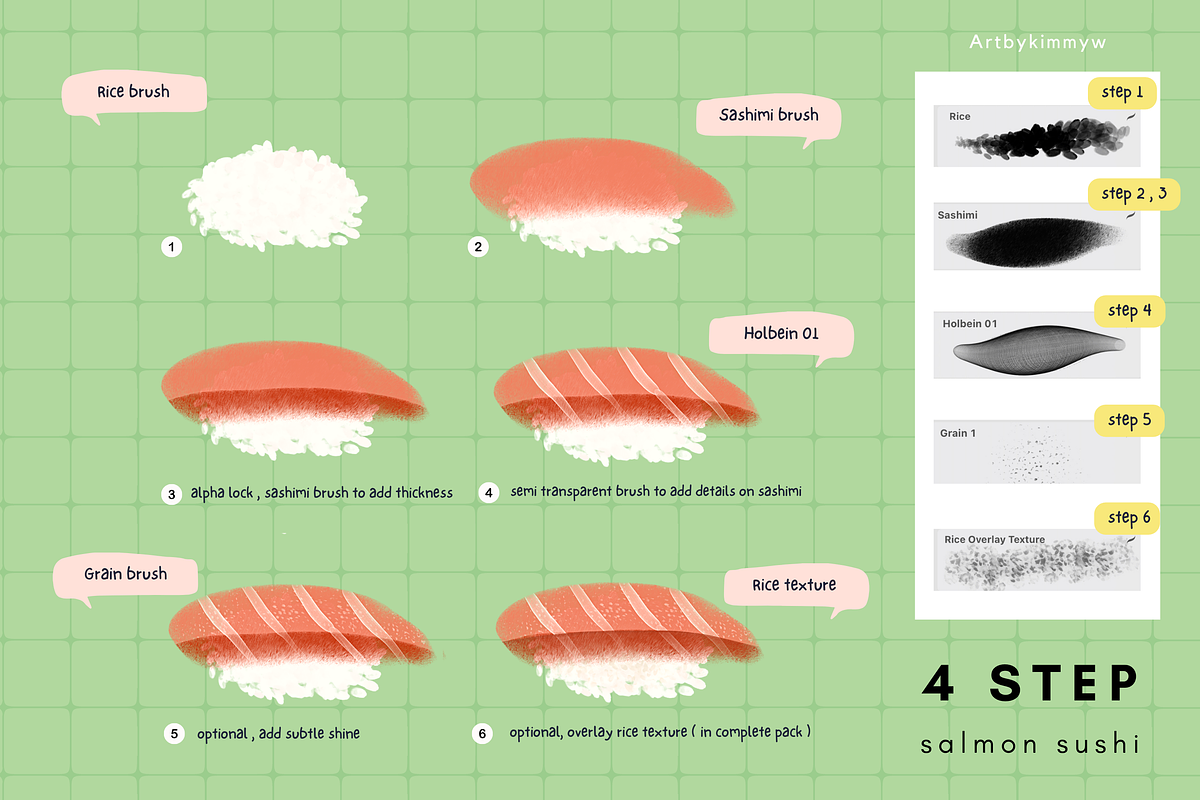 Procreate Sushi Drawing Brushes, a Brush Add-On by Artbykimmyw (Photo 2 of 13)