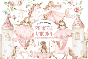 Princess Unicorn Clipart Set, an Illustration by TatiMockup