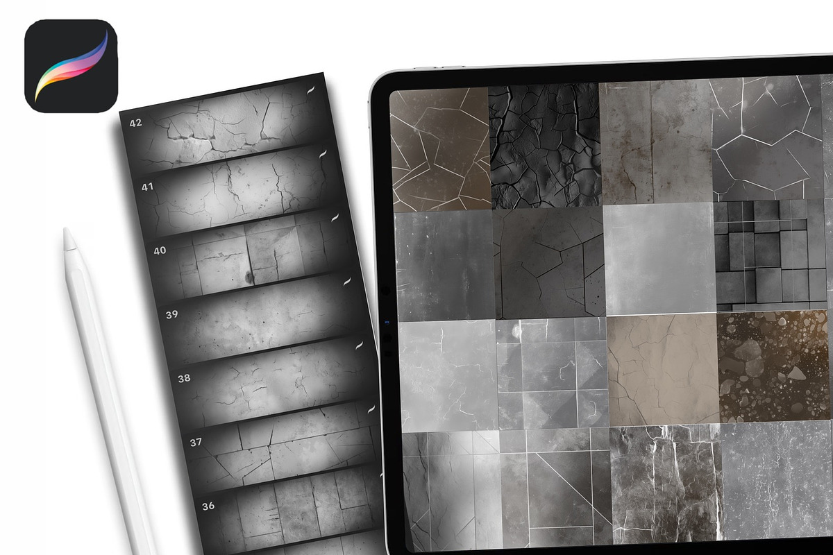 Procreate Concrete Brushes Stamp, a Brush Add-On by bydidea.design (Photo 3 of 3)