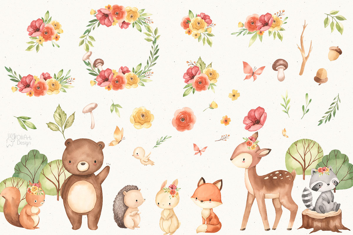 WOODLAND ANIMALS. Watercolor, an Animal Illustration by OlliArtDesign (Photo 3 of 7)