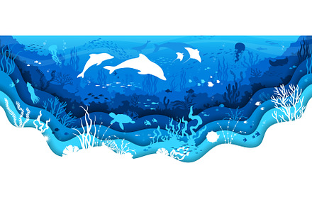 Paper cut underwater landscape, an Animal Illustration by Vector Tradition