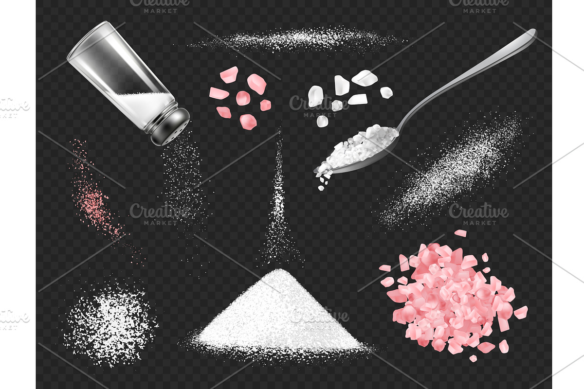 Sea salt powder. Pink and white salt, a Food Illustration by Frogella