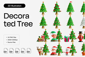 Decorated Tree 3D Icon Set, a Plants & Tree 3D Model by Eklip Studio