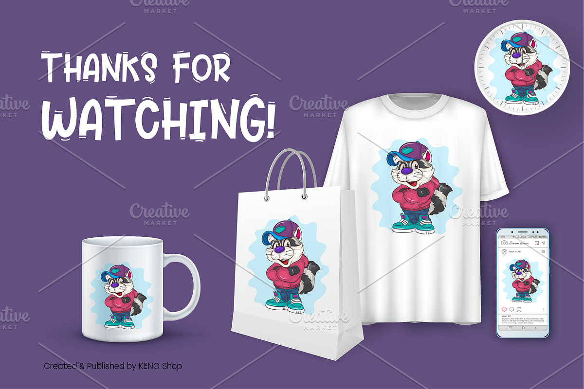 Pompous Cartoon Raccoon. T-Shirt, an Animal Illustration by KENO Mascots (Photo 3 of 3)
