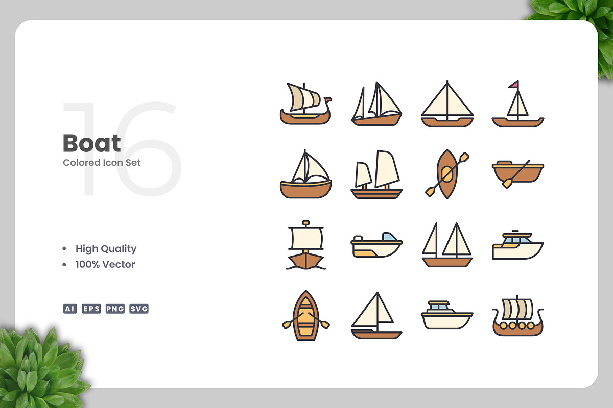 Boat Colored Icons, an Icon by Upnowgraphic
