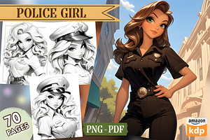Police Girl Coloring Pages, Vol. 01, a Decorative Illustration by Ink Gallery