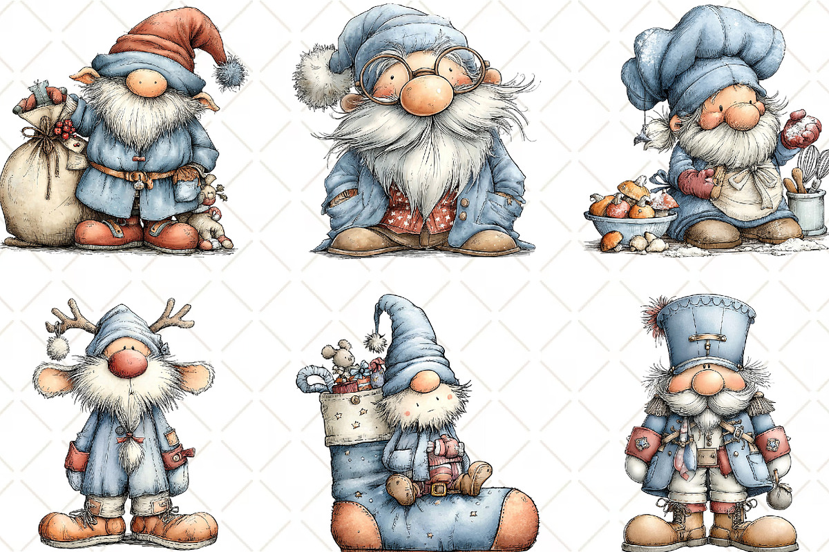 Whimsical Christmas Gnome Clipart, an Illustration by Black Bird Studio (Photo 5 of 6)