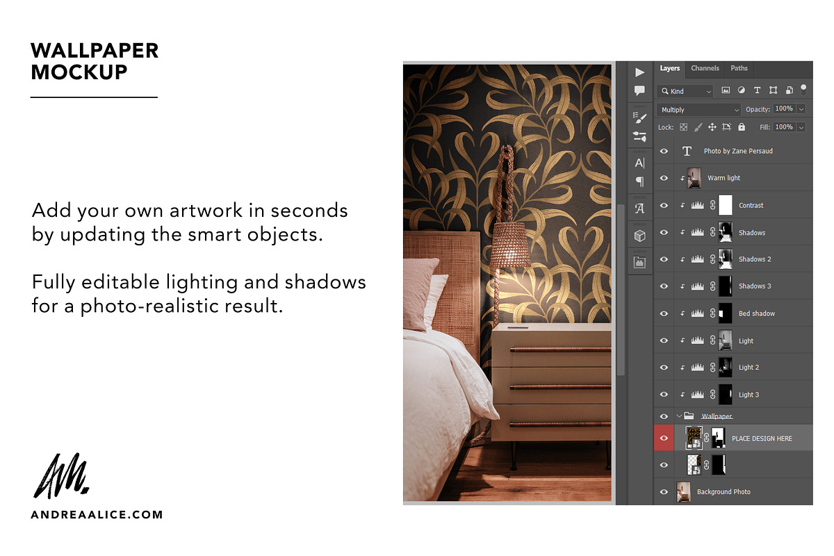 Wallpaper Mockup - Rustic Bedside, a Household Mockup by Andrea Muller (Photo 4 of 6)