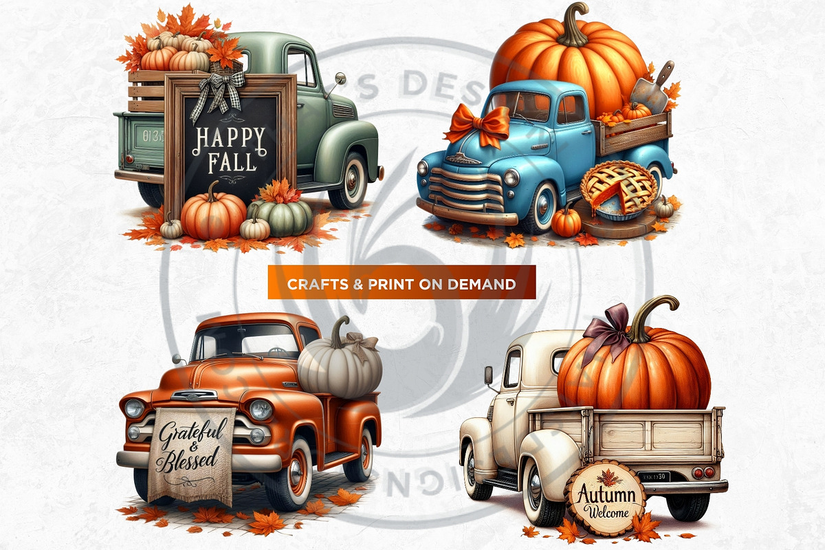 Fall trucks with pumpkins PNG, a Seasonal Illustration by ThatsDesignArt (Photo 6 of 10)