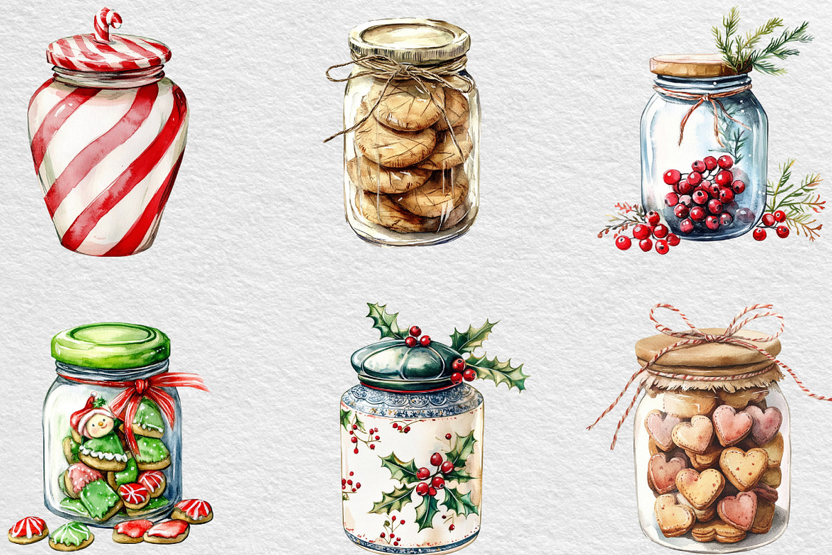 Christmas Cookie Jars Clipart, an Illustration by Black Bird Studio (Photo 5 of 6)