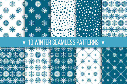 10 seamless pattern with snowflakes