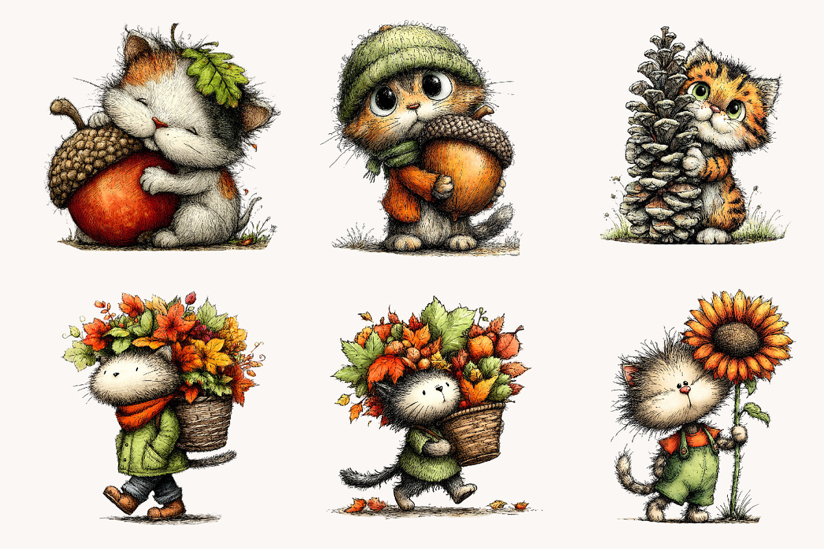 Funny Autumn Cat Clipart, a Seasonal Illustration by Designworld (Photo 6 of 11)