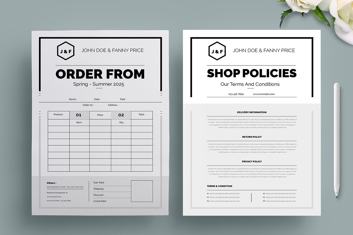 Order Shop Policy Form Design