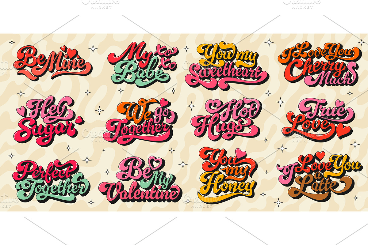 Valentine funky groovy hippie script, a Seasonal Illustration by Vector Tradition