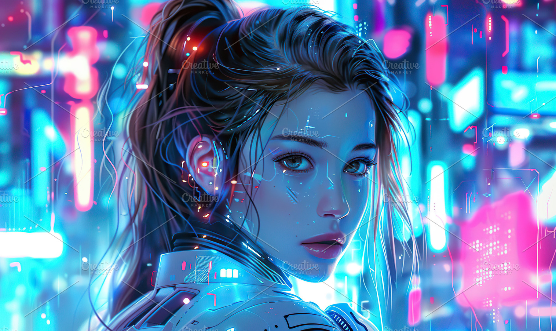 Digital art of a girl with cyberneti, a Photo by LOGOCREATIVE
