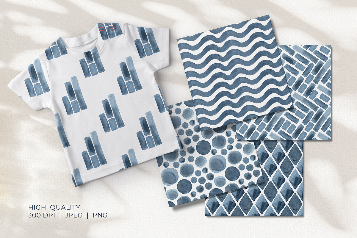 Indigo Watercolor Seamless Patterns, a Texture Illustration by YarovaArt (Photo 14 of 18)