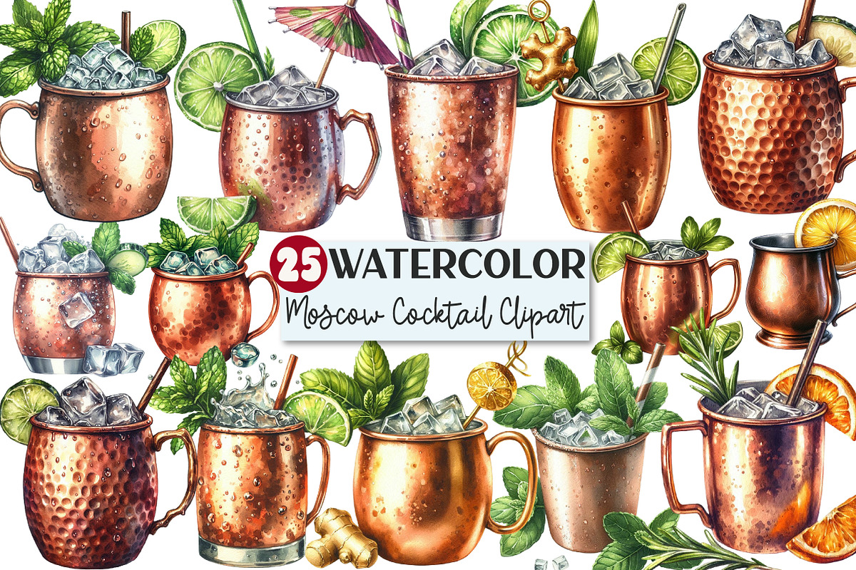 Moscow Mule Cocktail Watercolor Clip, an Illustration by Rose Art (Photo 1 of 8)
