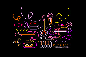 Music Instruments Neon Line Art, an Illustration by danjazzia